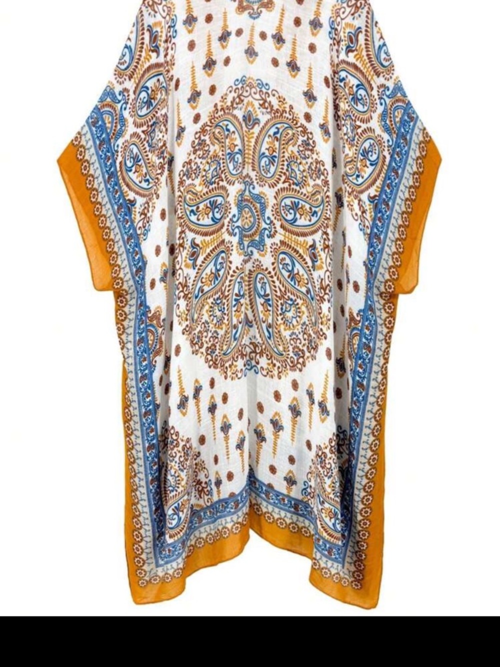 Boho Paisley Kimono Duster in White and Mustard - Picture 6 of 7